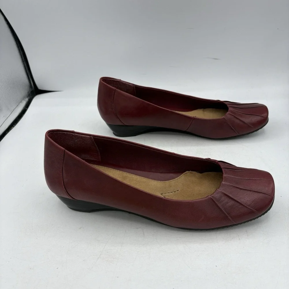 Naturalizer Shoes Womens Size 11 M Farrah Dark Red‎ Loafers Leather Wedge